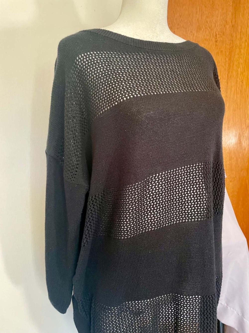 Express Sz L Fall Black Mixed Knit Open Weave Sweater Top